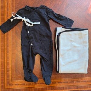 Black Footed Baby One-Piece with White Tie Closure